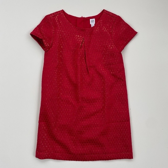 GAP Kids Red Gold Metallic Pleated Dress in Jacquard Polka Dots Size Medium - Picture 1 of 8